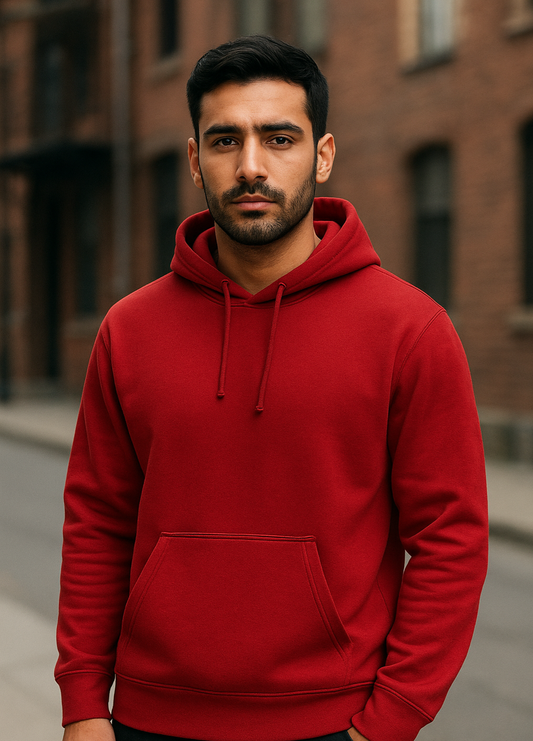 Kırmızı Kapüşonlu Hoodie Sweatshirt | 2 İplik, Rahat Kumaş, Şardonlu Yapı | Regular Fit | Unisex Model