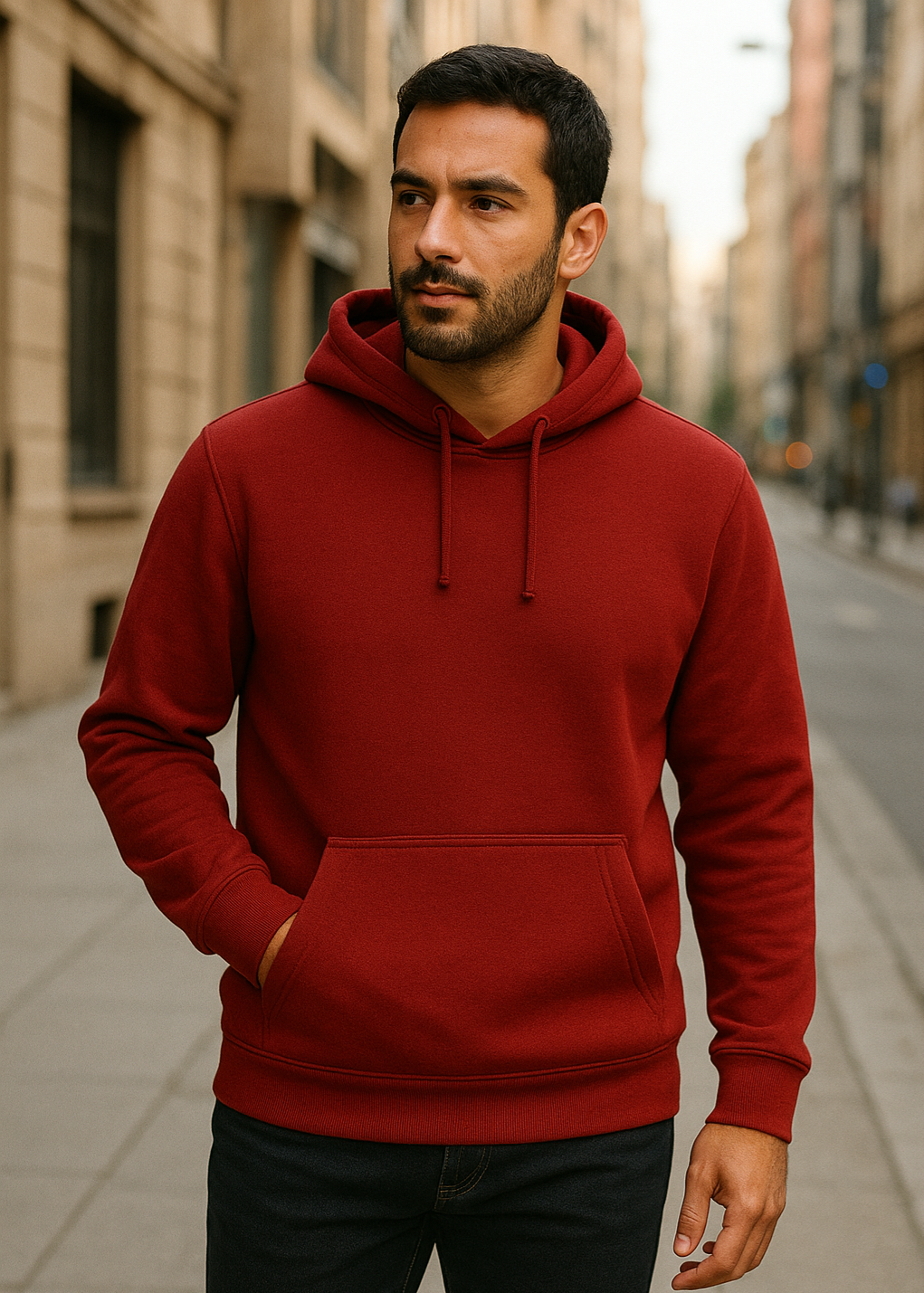 Kırmızı Kapüşonlu Hoodie Sweatshirt | 2 İplik, Rahat Kumaş, Şardonlu Yapı | Regular Fit | Unisex Model