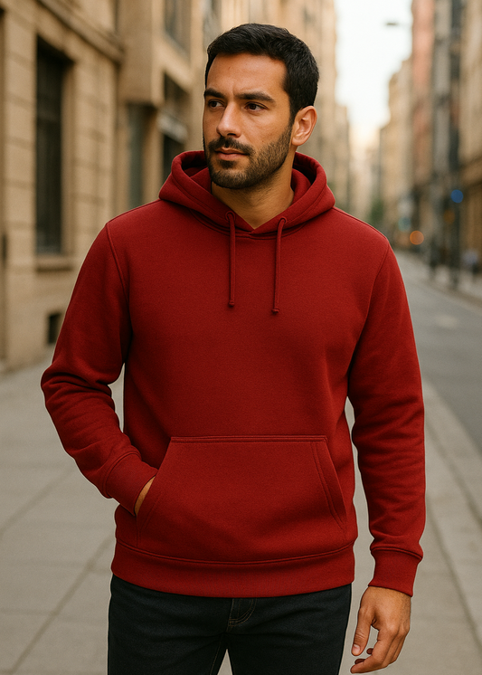 Kırmızı Kapüşonlu Hoodie Sweatshirt | 2 İplik, Rahat Kumaş, Şardonlu Yapı | Regular Fit | Unisex Model