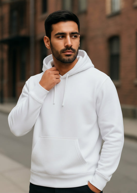 Beyaz Kapüşonlu Hoodie Sweatshirt | 3 İplik, Kalın Kumaş, Kışlık, Şardonlu Yapı | Regular Fit | Unisex Model