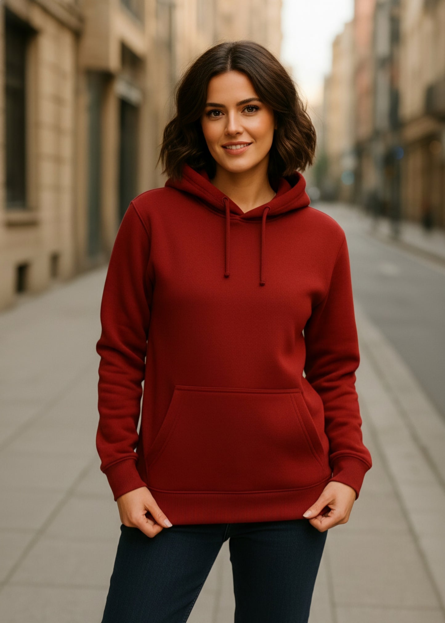 Kırmızı Kapüşonlu Hoodie Sweatshirt | 2 İplik, Rahat Kumaş, Şardonlu Yapı | Regular Fit | Unisex Model