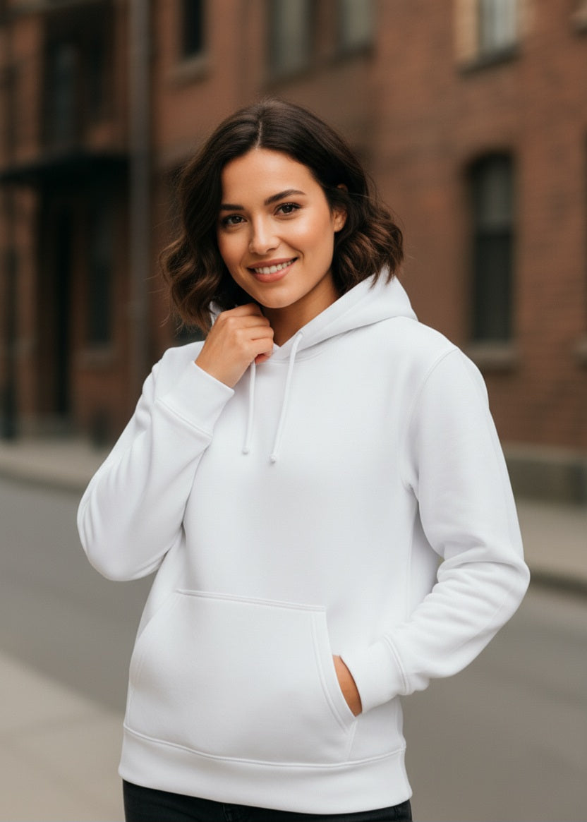 Beyaz Kapüşonlu Hoodie Sweatshirt | 3 İplik, Kalın Kumaş, Kışlık, Şardonlu Yapı | Regular Fit | Unisex Model