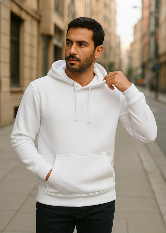 Beyaz Kapüşonlu Hoodie Sweatshirt | 3 İplik, Kalın Kumaş, Kışlık, Şardonlu Yapı | Regular Fit | Unisex Model